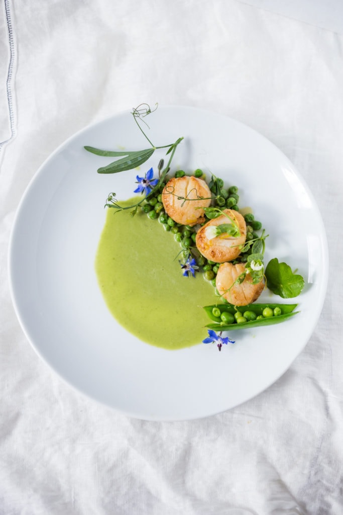 Seared Scallops with Pea Sauce | Feasting At Home
