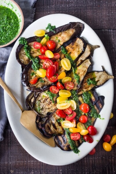 Grilled Eggplant Steaks with Gremolata and Tomatoes | Feasting At Home