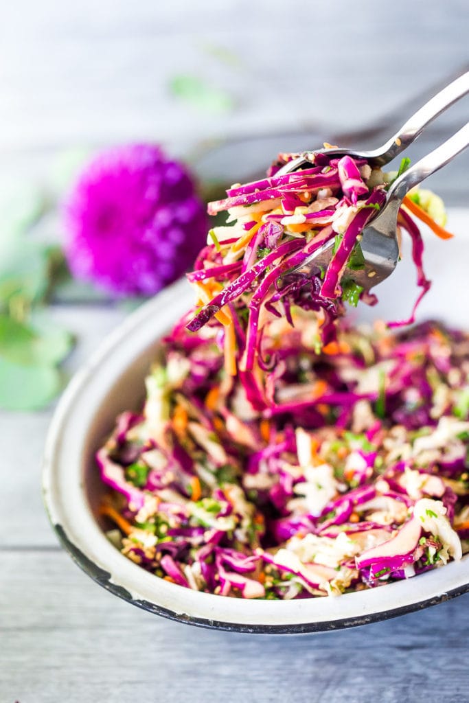 Easy Crunchy Asian Slaw & BEST Asian Dressing! Feasting At Home