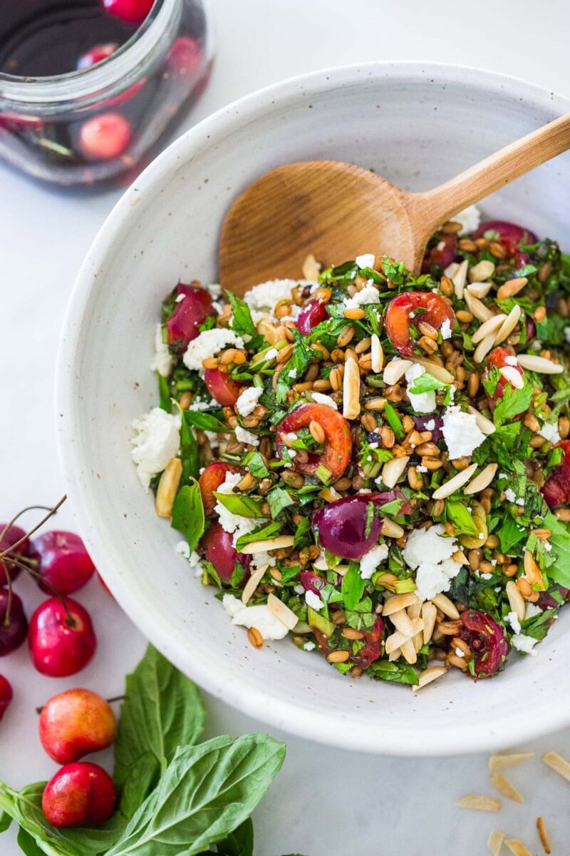 Pickled Cherry Salad with Farro and Almonds | Feasting At Home