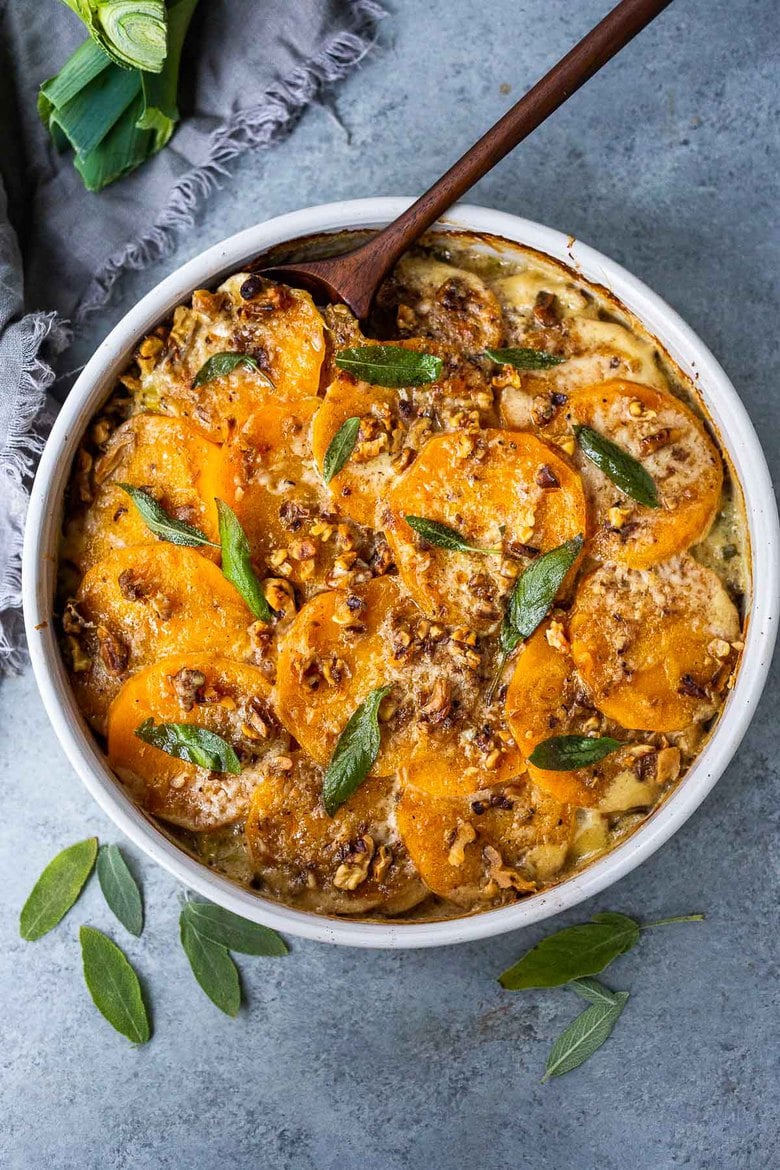 Butternut Squash Gratin with Leeks, Sage and Walnuts | Feasting At Home