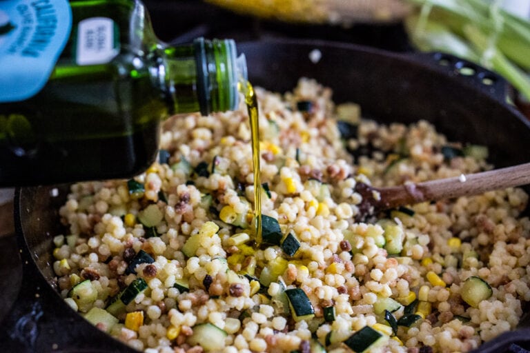 Fregola with Corn, Zucchini &amp; Basil Recipe | Feasting At Home