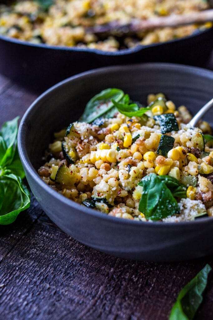 Fregola with Corn, Zucchini &amp; Basil Recipe | Feasting At Home