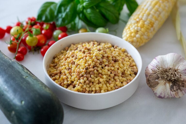 Fregola with Corn, Zucchini &amp; Basil Recipe | Feasting At Home