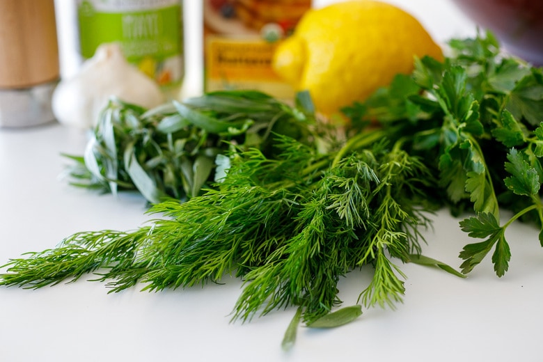 fresh dill, tarragon and parsley for homemade ranch dressing recipe.