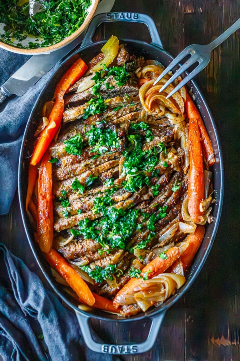 This oven-baked beef brisket recipe is perfect for the holiday table. Tender, juicy and full of flavor, it's easy to make.