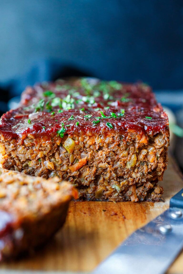 This hearty Vegan Meatloaf is full of savory flavor and succulent texture. Lentils and quinoa pack it with plant protein, delivering a wholesome, satisfying plant-based meal. Gluten-free.